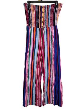 Express Multicolor Striped Wide Leg Strapless Jumpsuit Size Medium